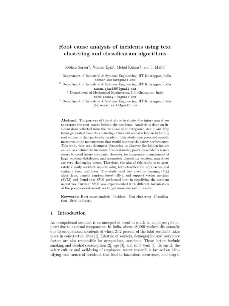 Root Cause Analysis of Incidents Using Text Clustering and ...