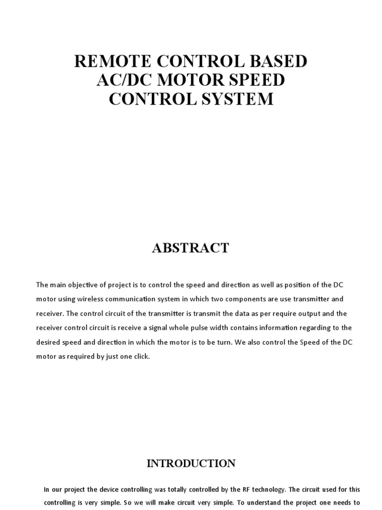 Remote Control Based Ac or DC Motor Speed Control System 1ST Review