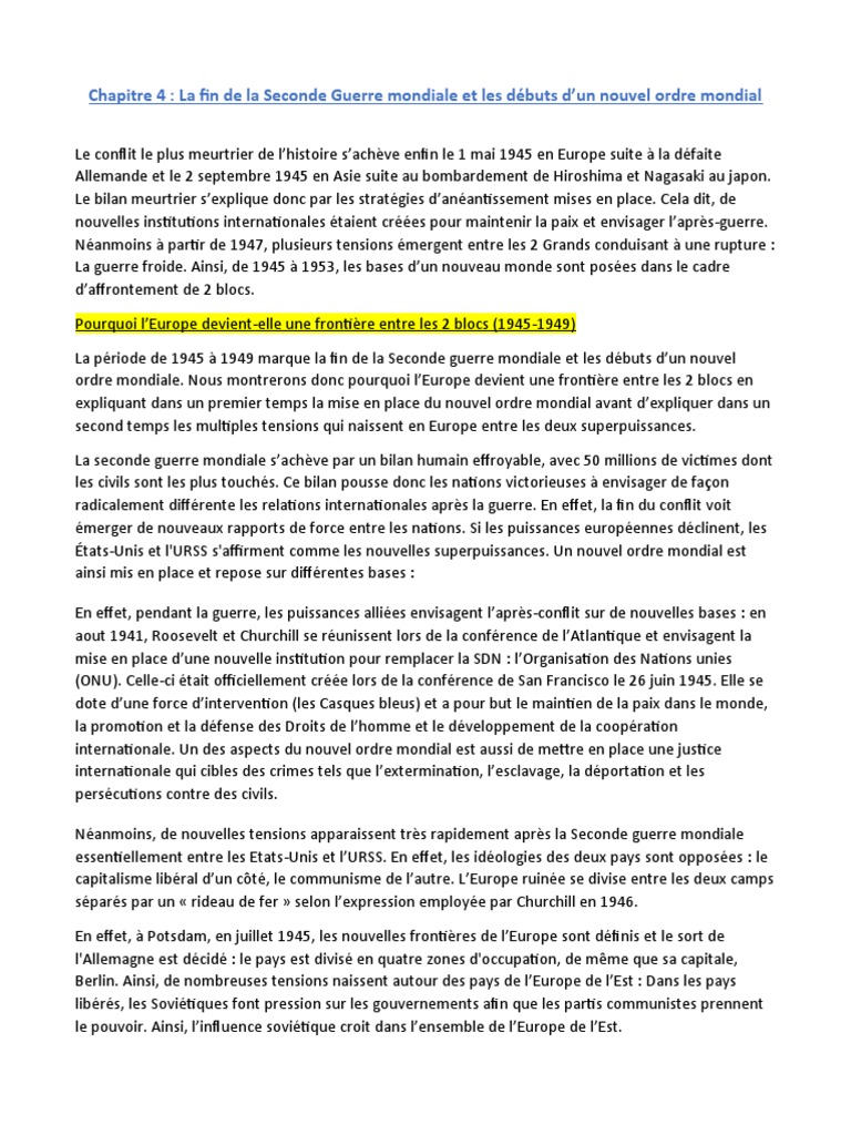 Fin de la Seconde Guerre et guerre froide | PDF | Communisme | Bloc de ...