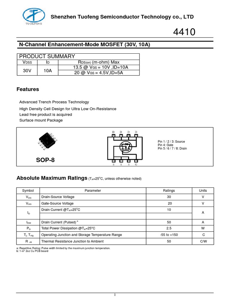 4410 TuofengSemiconductor | PDF | Field Effect Transistor | Diode