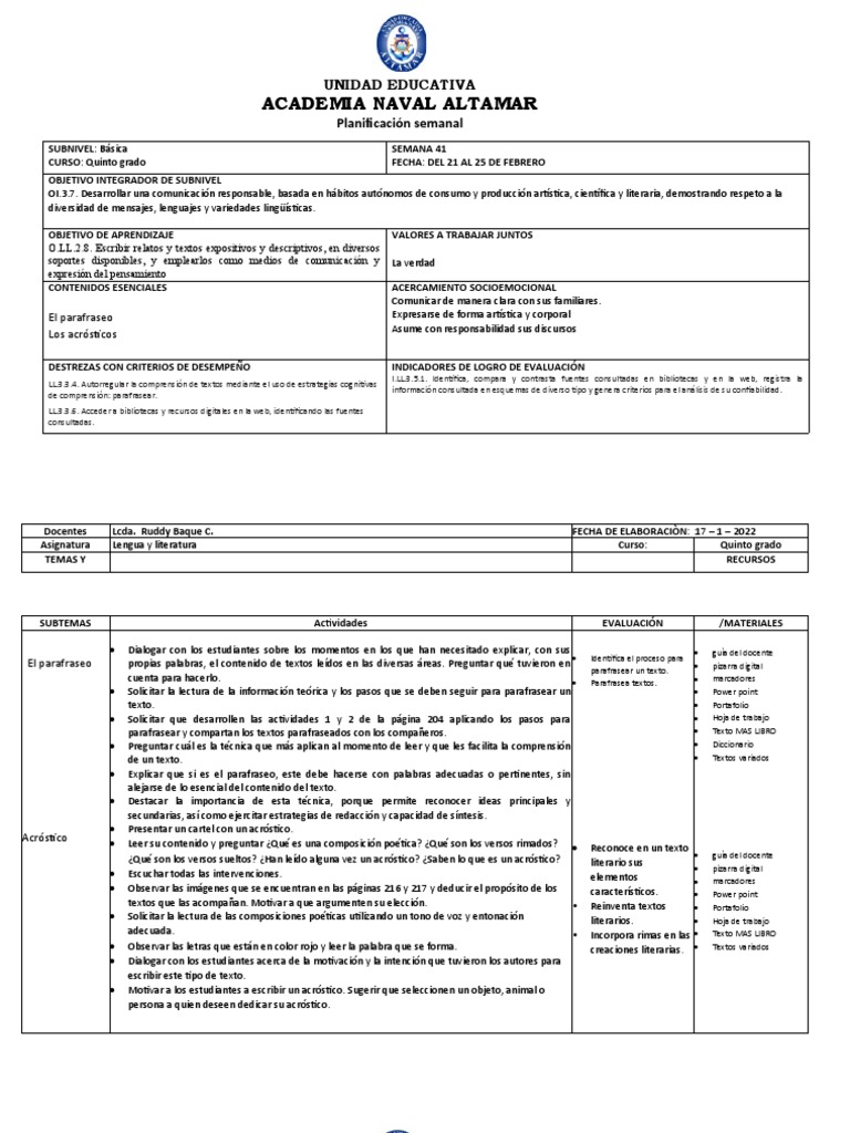 Semana 41 Del 21 Al 25 de Febrero | PDF | Evaluación | Aprendizaje