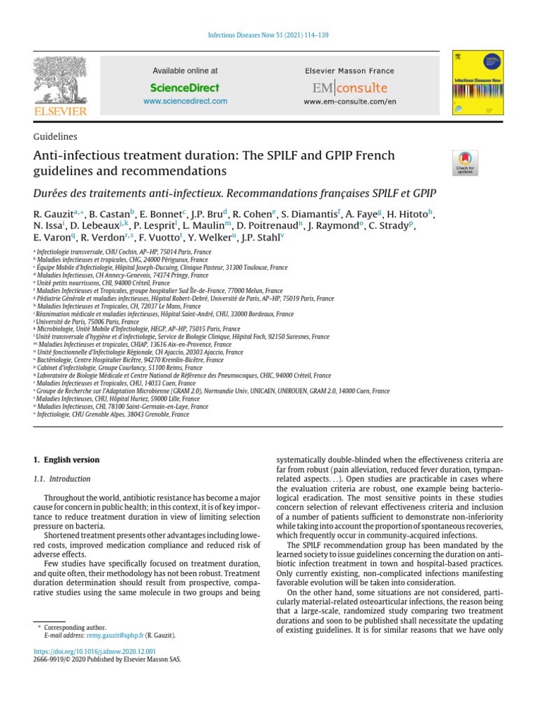 2021 Guidelines-Duree-ATB Spilf-GPIP InfectiousDiseasesNow51 | PDF ...