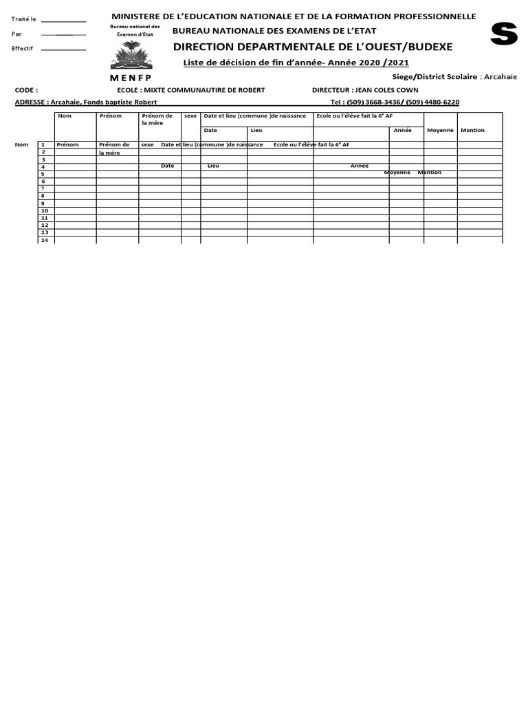 Fiche d'inscription scolaire 2021 | PDF