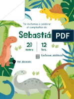 Invitación Vertical Cumpleaños de Dinosaurio Ilustrado Verde PDF