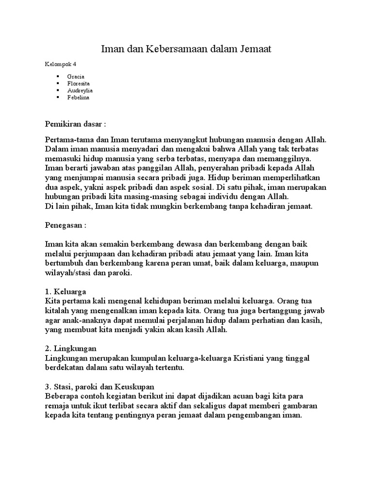 Iman Dan Kebersamaan Dalam Jemaat PDF