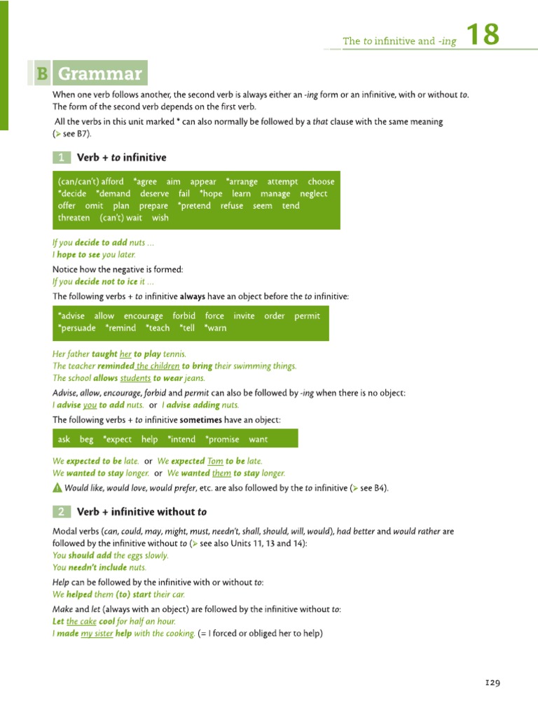 Verb Patterns B2 Information Examples | PDF