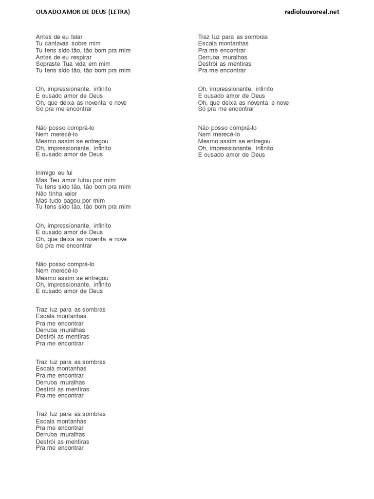 Ousado Amor de Deus Letra PDF | PDF