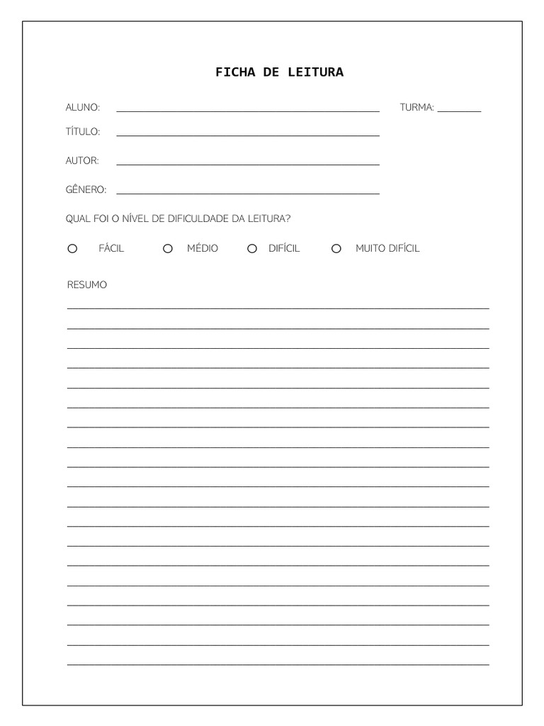 Ficha de Leitura para Ensino Médio | PDF | Negócios