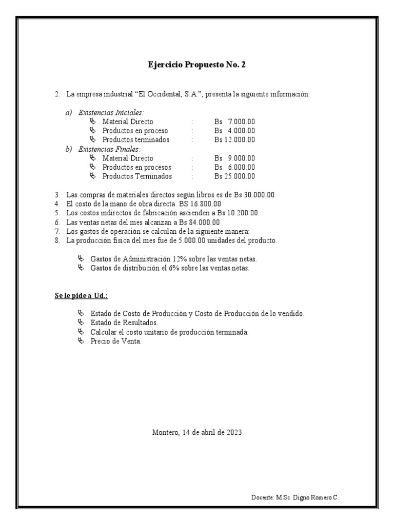Cálculo de Costos y Resultados Empresariales | PDF | Finanzas y dinero