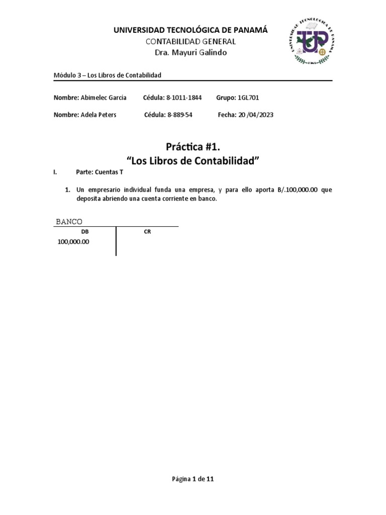 Libros de Contabilidad: Práctica 1 | PDF | Contabilidad | Bancos