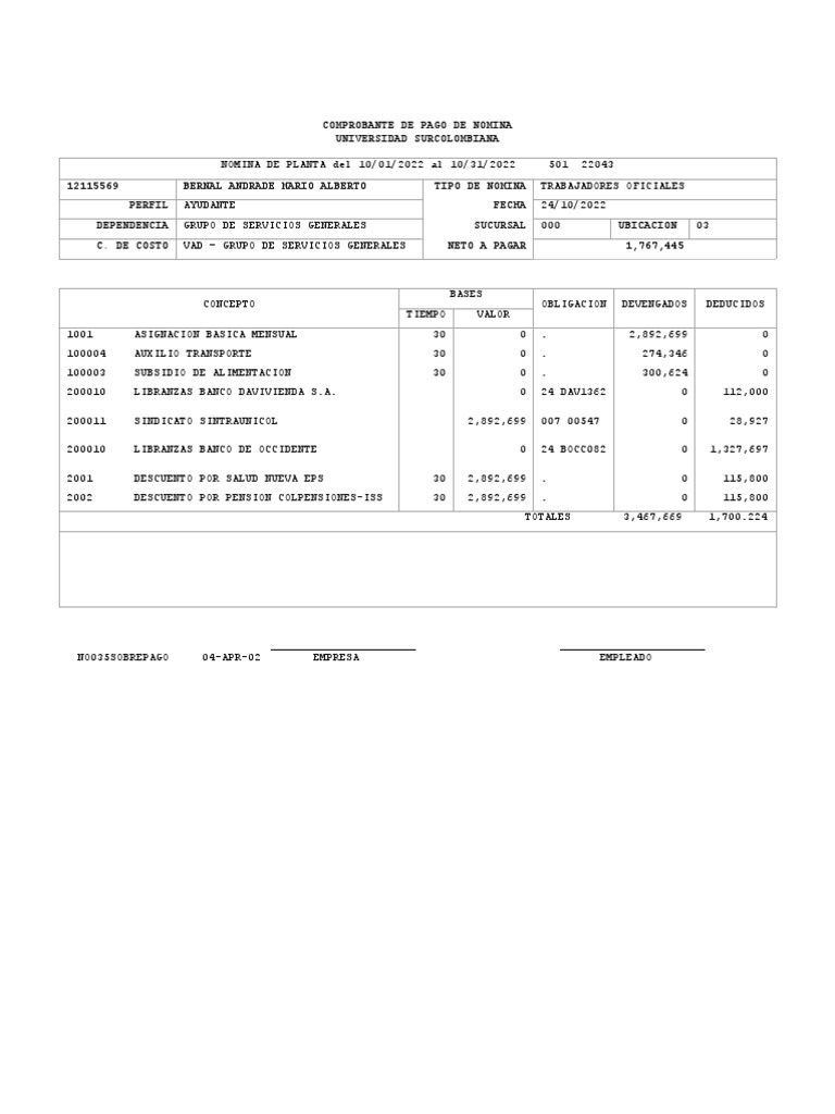 COMPROBANTE DE PAGO DE NOMINA PDF