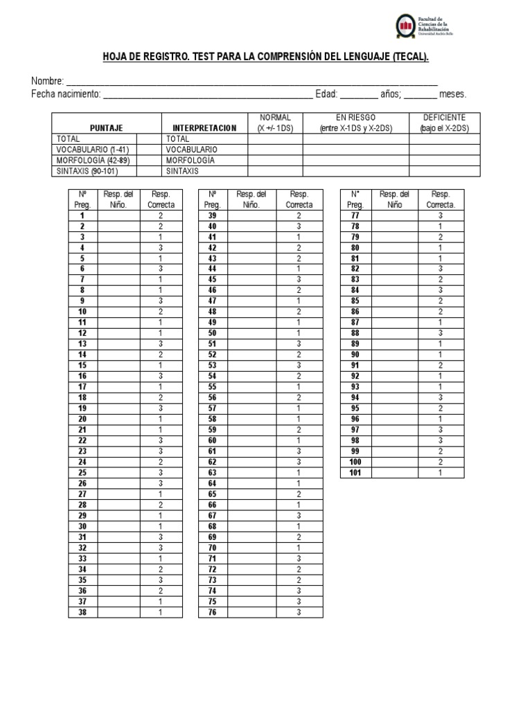 Test de Comprensión del Lenguaje TECAL | PDF