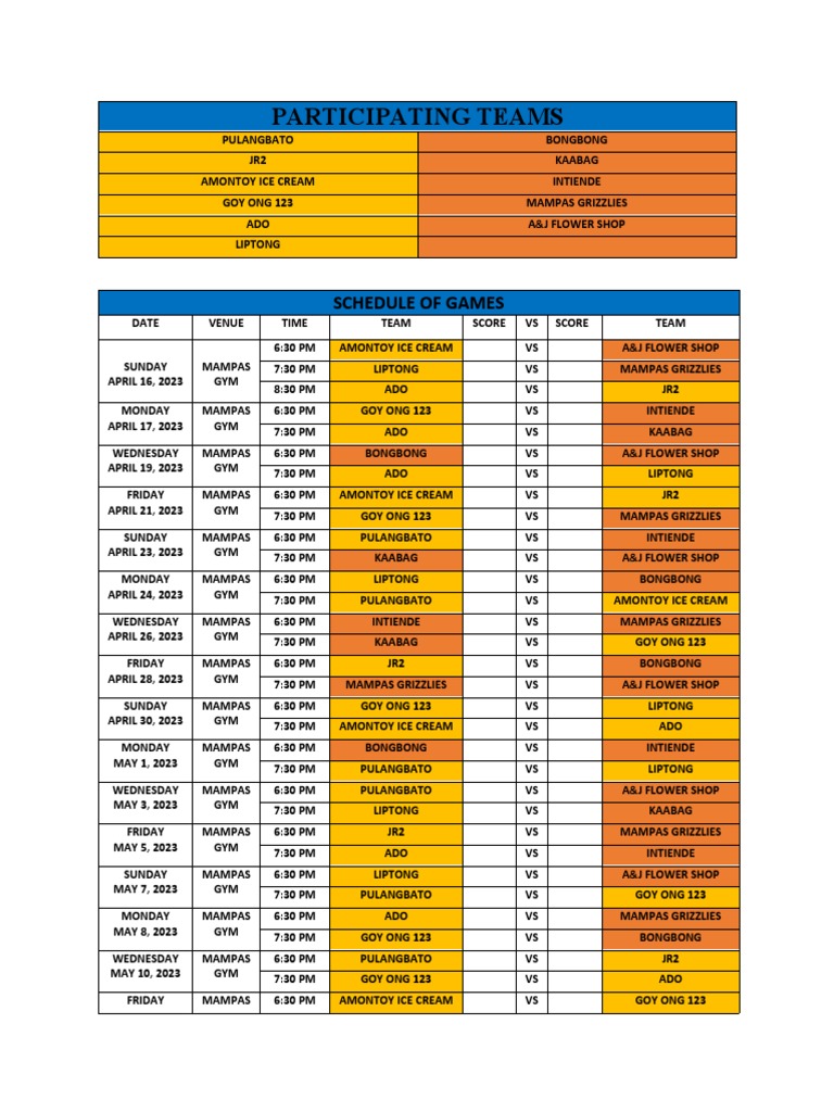 Mampas Gym Basketball Schedule | PDF