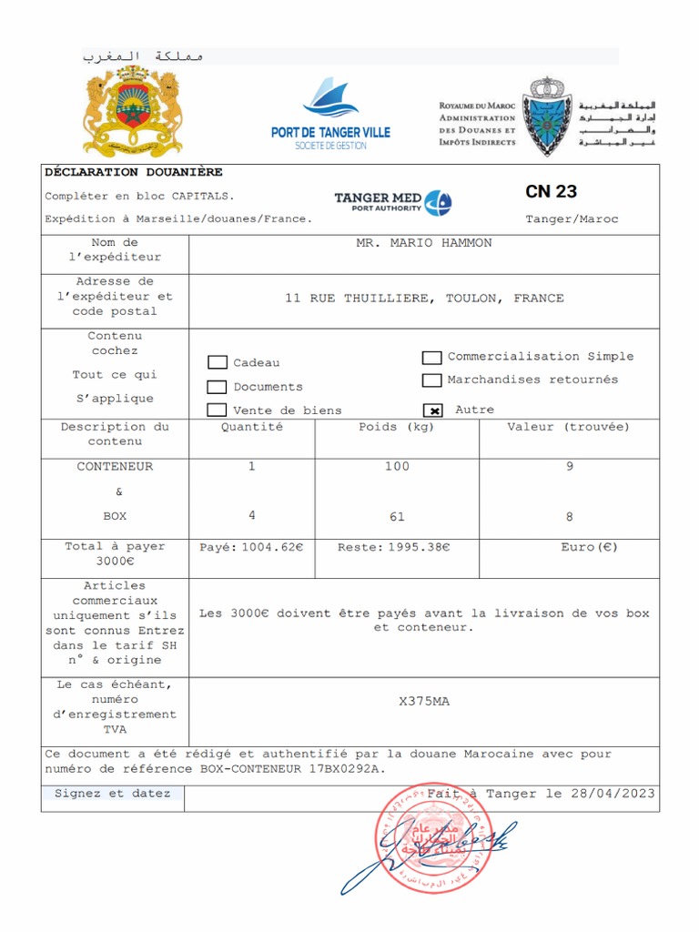 Déclaration Douanière Expm17 PDF PDF