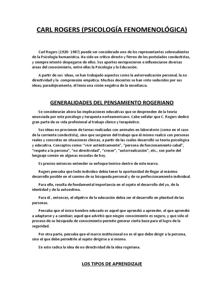 Aprendizaje Experiencial según Rogers | PDF | Aprendizaje | Sicología