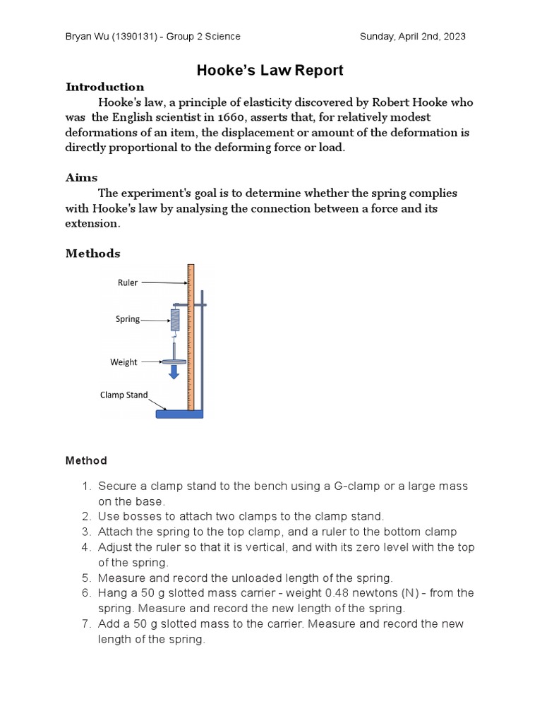 Hooke's Law Report PDF