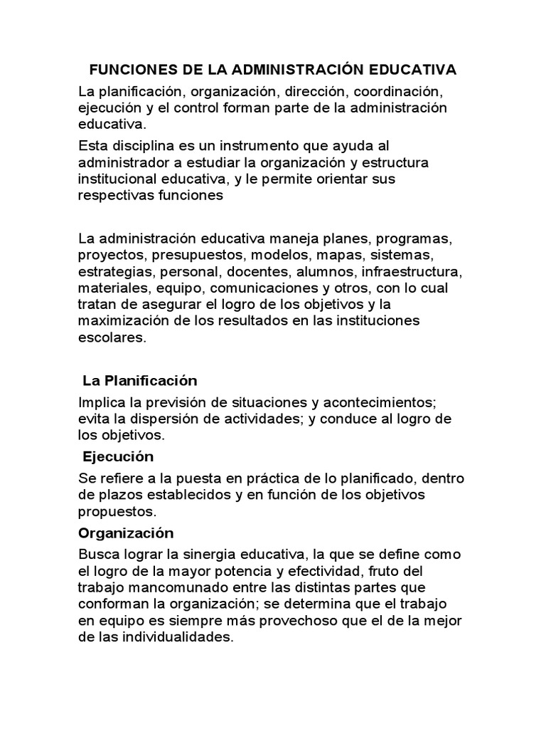 Funciones de La Administración Educativa | PDF
