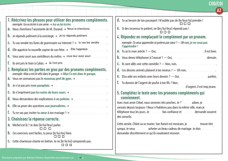 Exercices de pronoms compléments en français | PDF | Linguistique