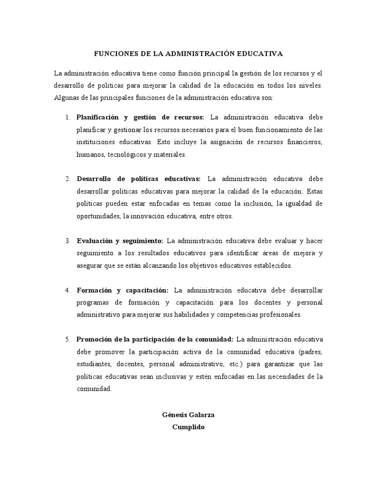 Funciones Clave de la Administración Educativa | PDF | Crecimiento ...
