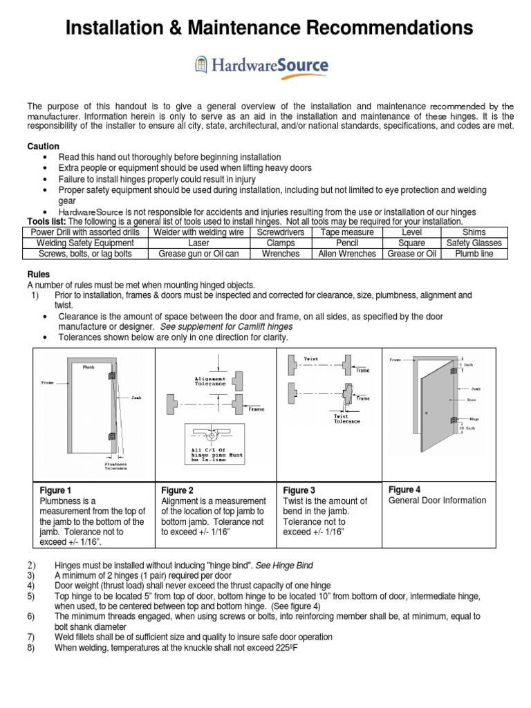 highloadballbearingweldonhingeinstall PDF Door Screw