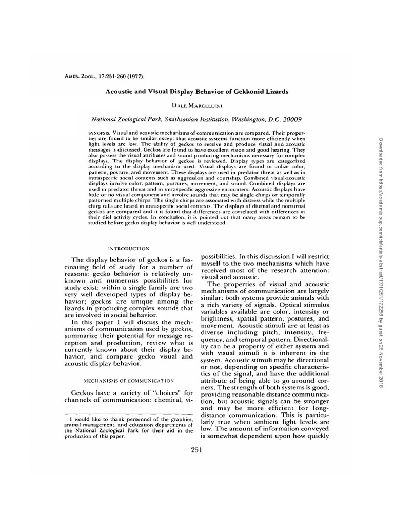 Acoustic and Visual Display Behavior On Gekkonid Lizard Marcelini | PDF