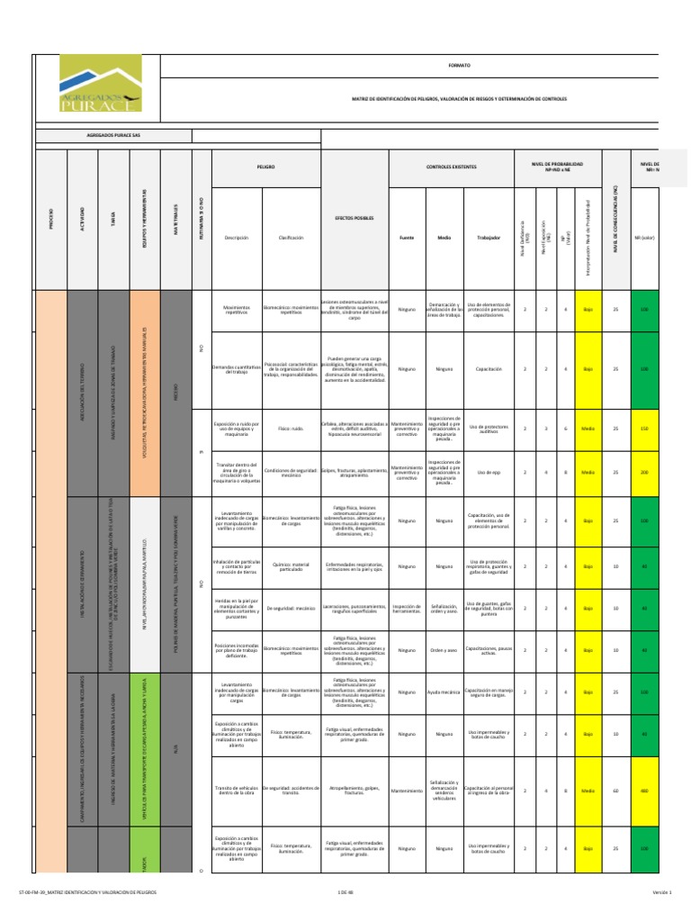 Matriz de Identificación de Peligros y Riesgos | PDF | Estrés (biología ...