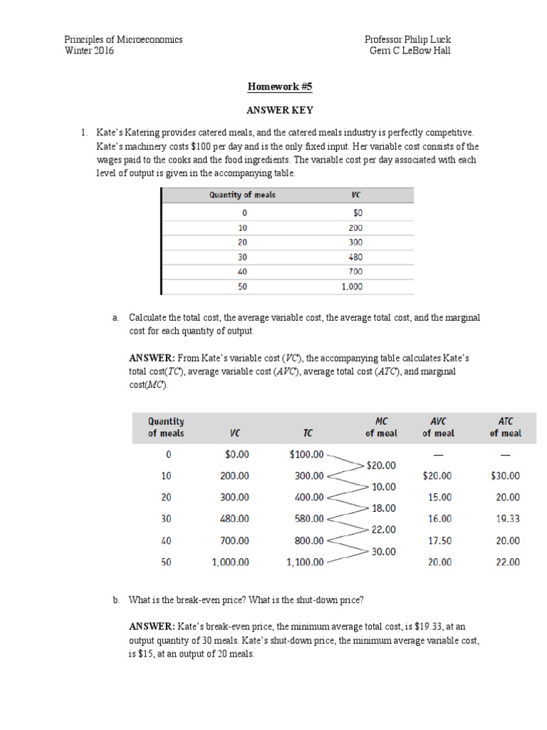 Answer Key: Homework #5 | PDF | Marginal Cost | Profit (Economics)