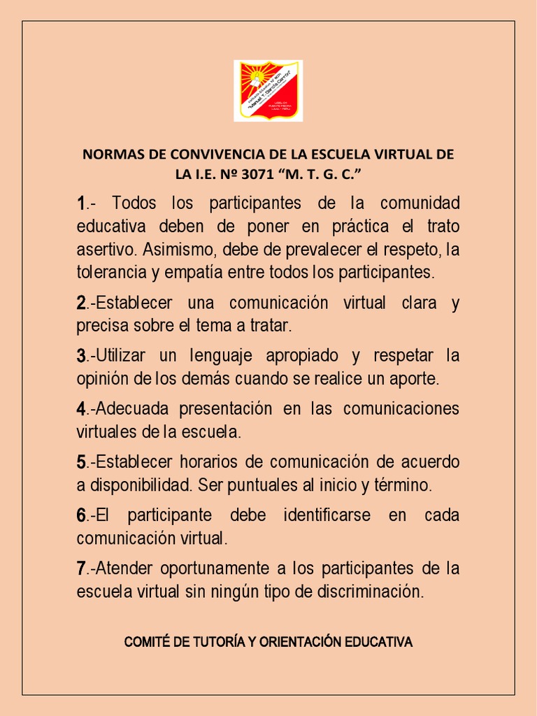 Normas de Convivencia de La Escuela Virtual de La Ie 3071 | PDF