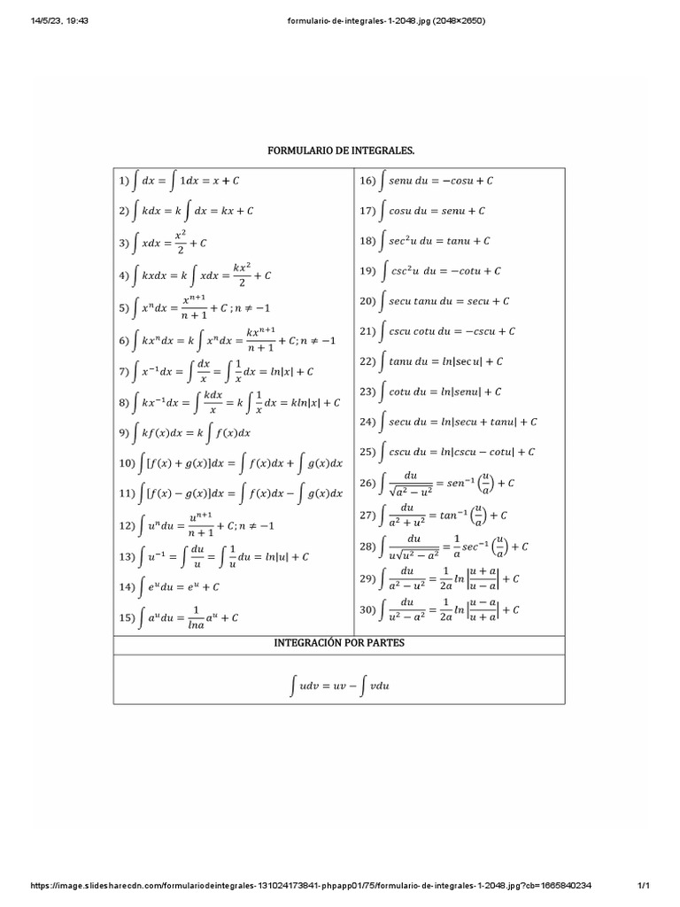 Formulario de integrales pdf