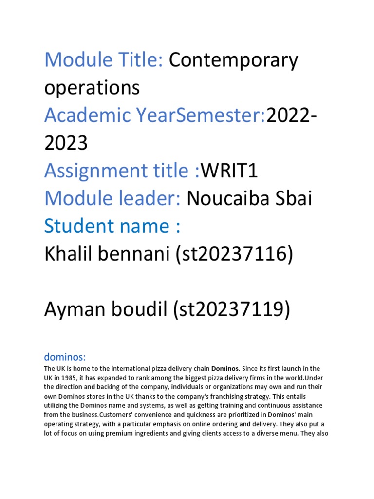 Operation Management 1 Pdf Lean Manufacturing Domino S Pizza