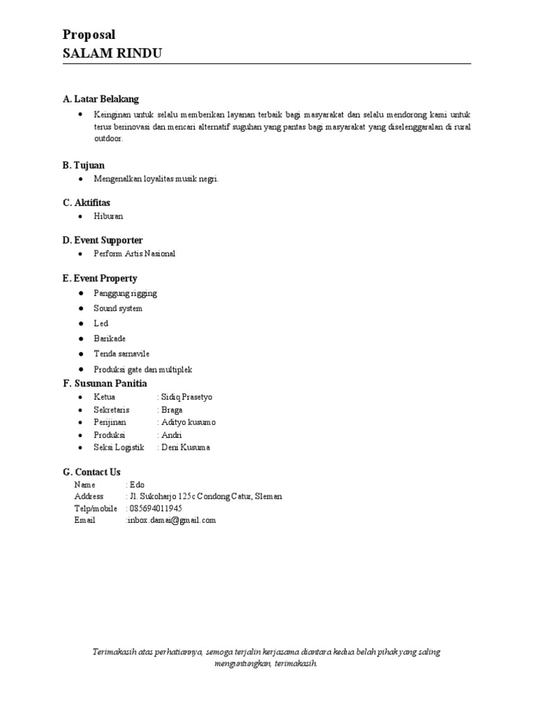 Surat Pemberitahuan Konser Salam Rindu | PDF