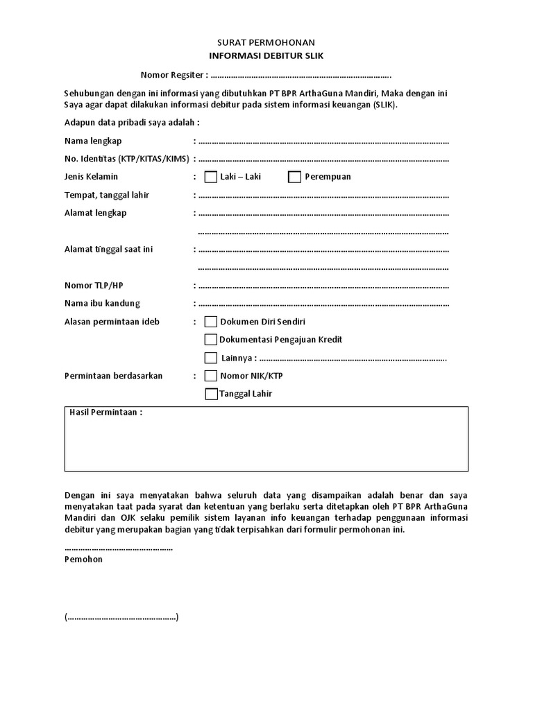 Surat Permohonan Slik | PDF