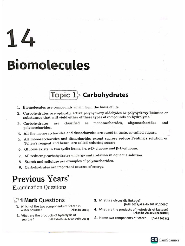 Biomolecules Questions PDF