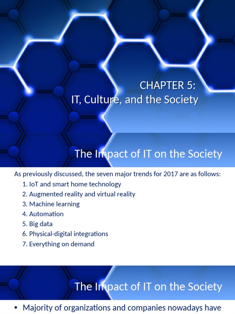 Impact of IT on Society and Culture | PDF | Internet Of Things | Automation