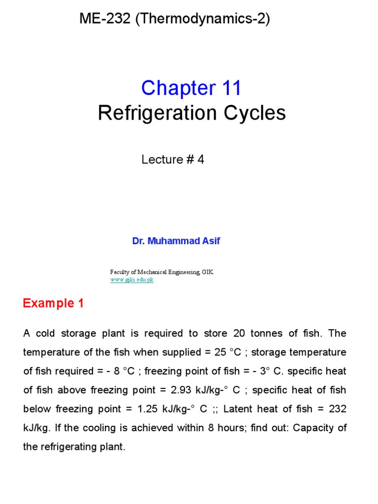 Lecture 4 Capter 11 (Refrigeration Cycle) PDF Heat Pump Refrigeration