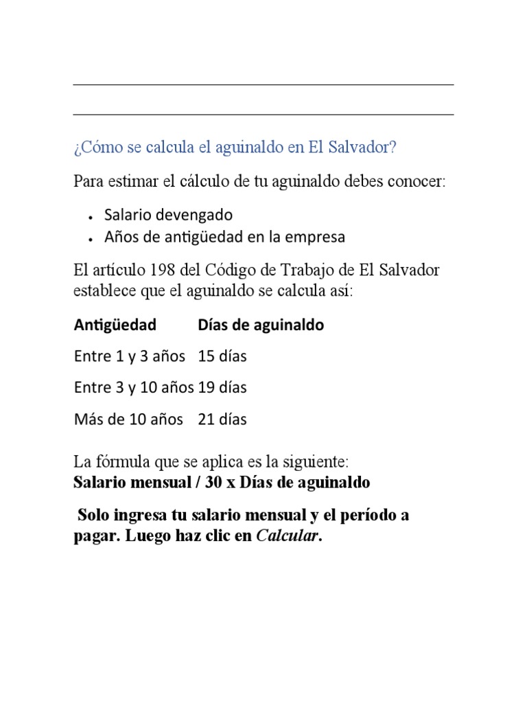 Cálculo del Aguinaldo en El Salvador | PDF | Salario