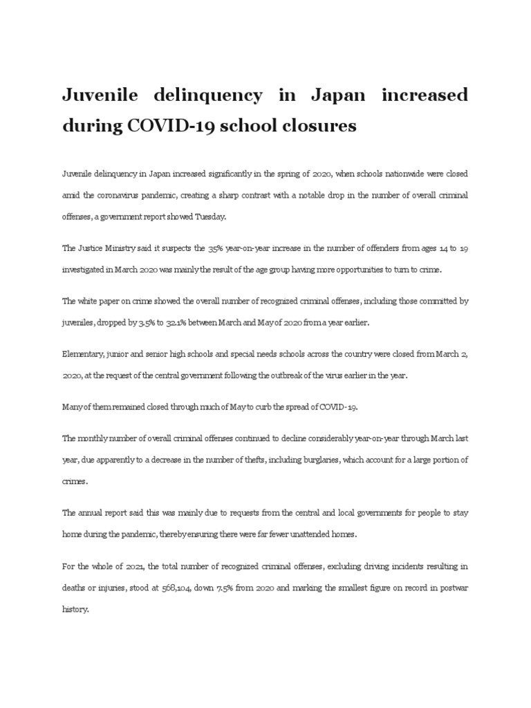 Adv L1. Juvenile Delinquency in Japan Increased During COVID PDF