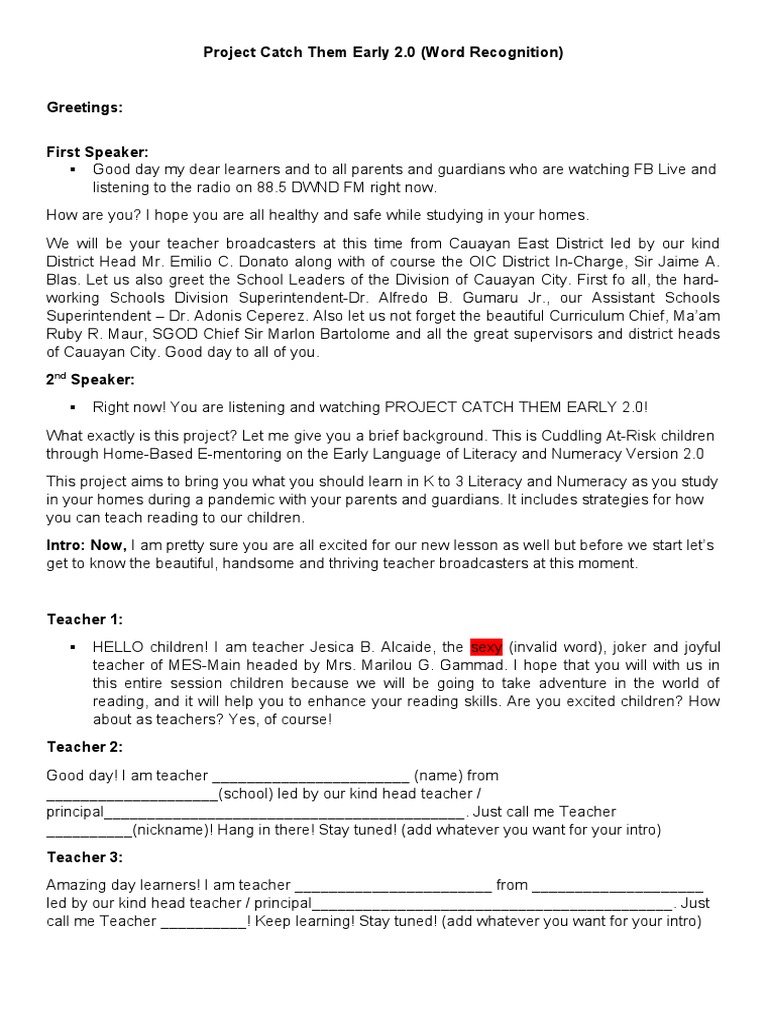 Project Catch Them Early 2.0: Literacy Focus | PDF | Linguistics