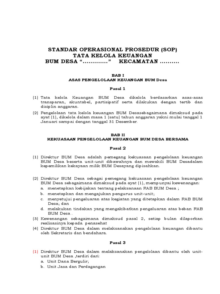 SOP Pengelolaan Keuangan BUMDes | PDF