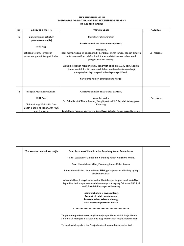 Teks MC MAT SK Kenering | PDF