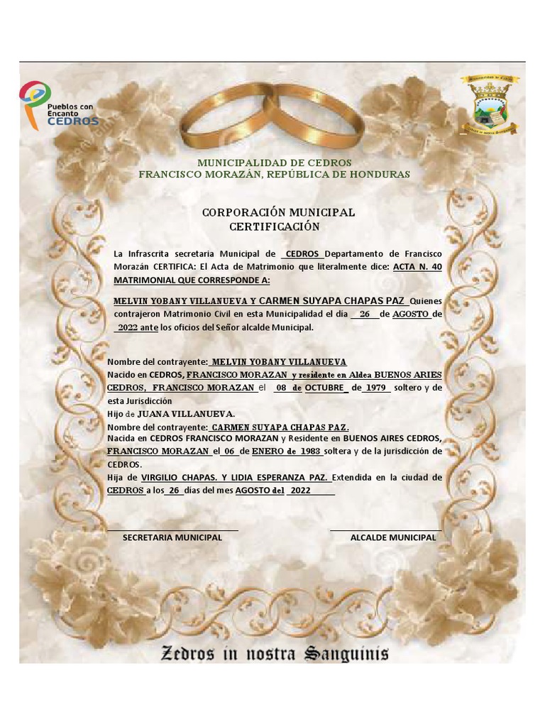 Constancia Matrimonio Carta PDF