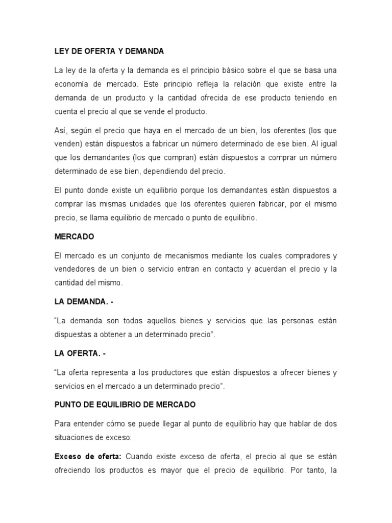 Ley de Oferta y Demanda Explicada | PDF | Oferta (economía) | Mercado ...