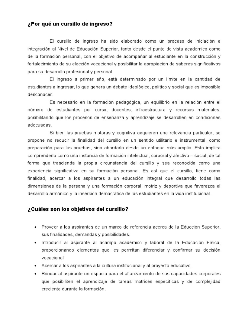 Cursillo de Ingreso a Educación Física | PDF