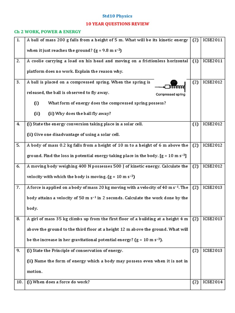 Review of Key Concepts in Work, Power and Energy from 10 Years of ICSE ...