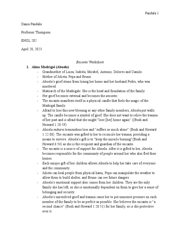 Encanto Worksheet | PDF | Psychology