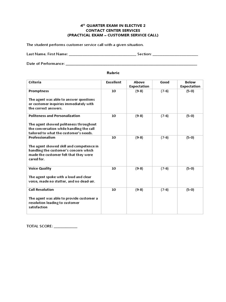 Mock Call Assessment for Customer Service | PDF