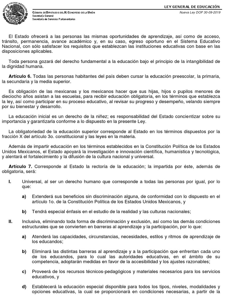 Ley General de Educación en México | PDF | Inclusión (Educación ...