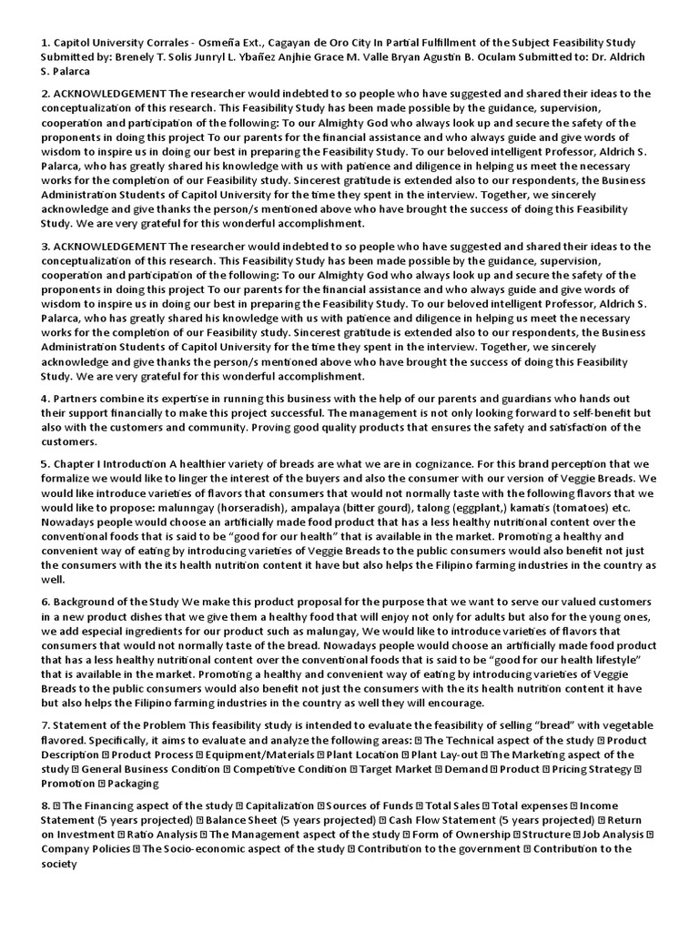 Feasibility Study - Veggie Bread | PDF | Survey Methodology | Dough