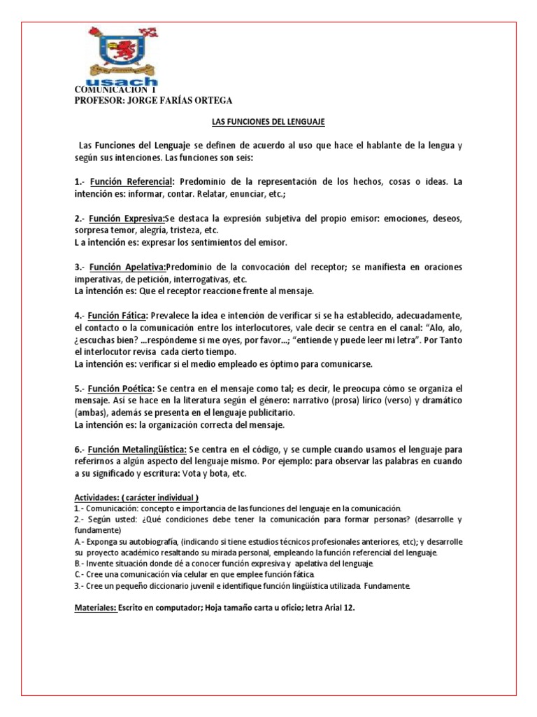 Funciones del Lenguaje y Actividades | PDF | Comunicación | Ciencia ...