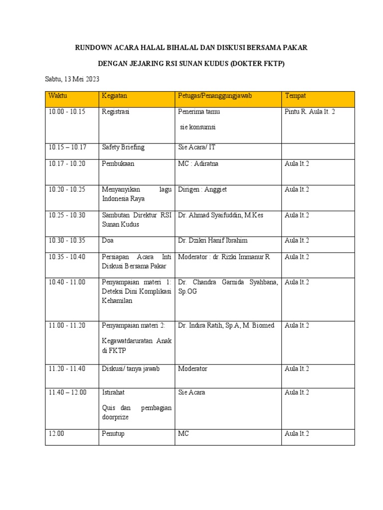 Roundown Acara Halbil FKTP | PDF